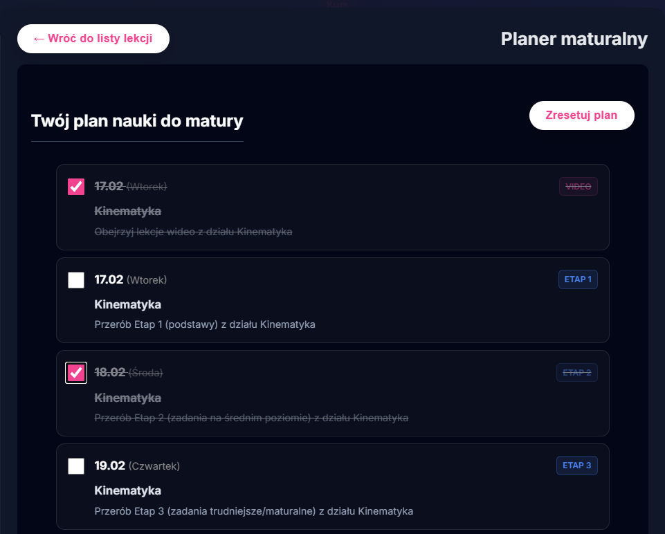 Planer nauki do matury